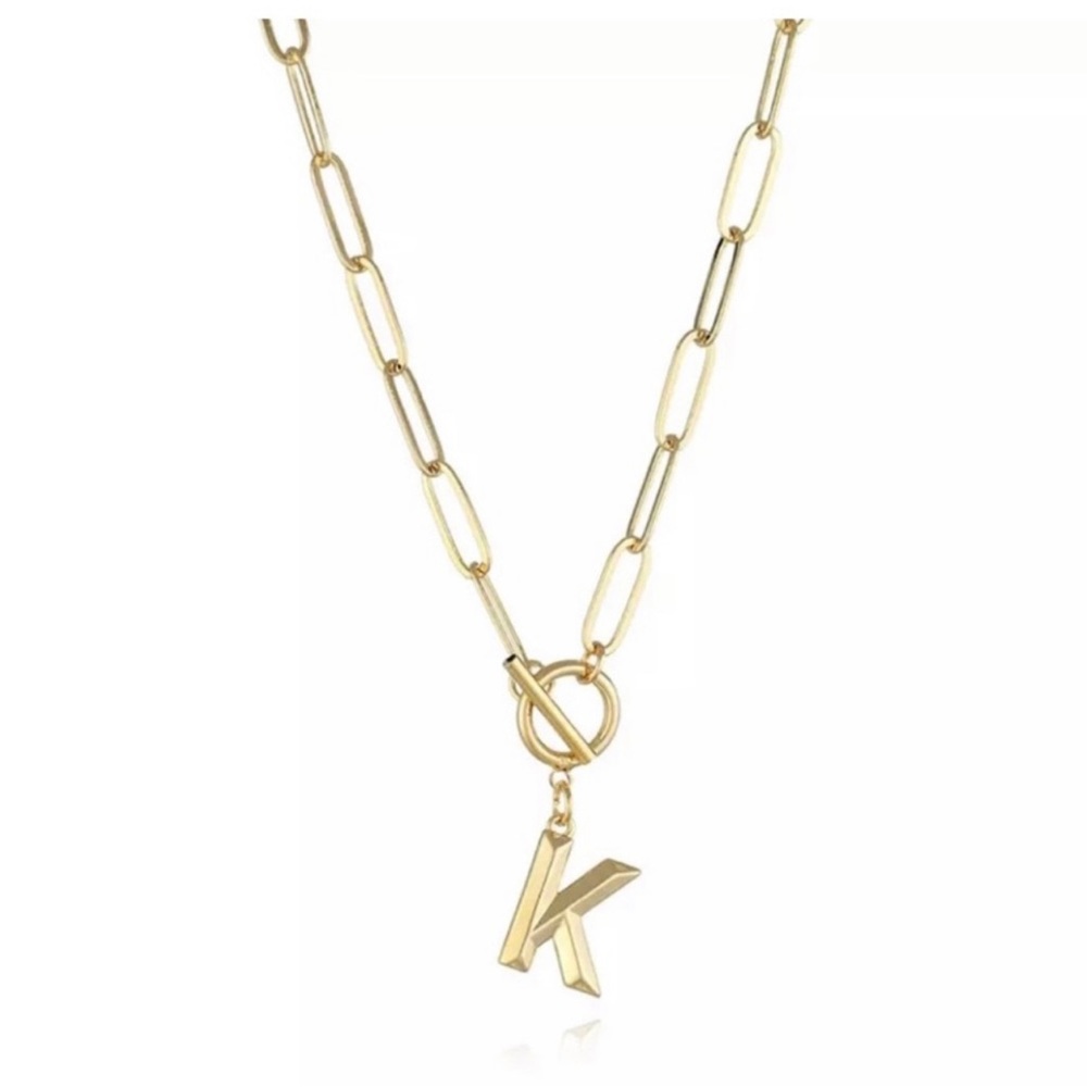Gold “K” Initial paper clip necklace